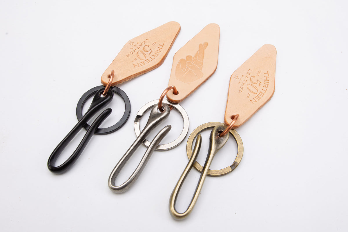 Key Chain Solid Brass Fish Hook Thirteen50 Leather